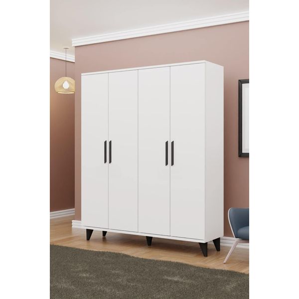 Metalia GM 050-A Hayal Ayaklı 4 Kapılı Siyah Kulplu Gardırop
