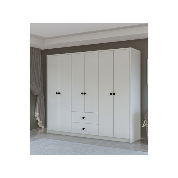 Metalia GM 069 Delüx 6 Kapı 2 Çekmeceli Düğme Kulplu Gardırop