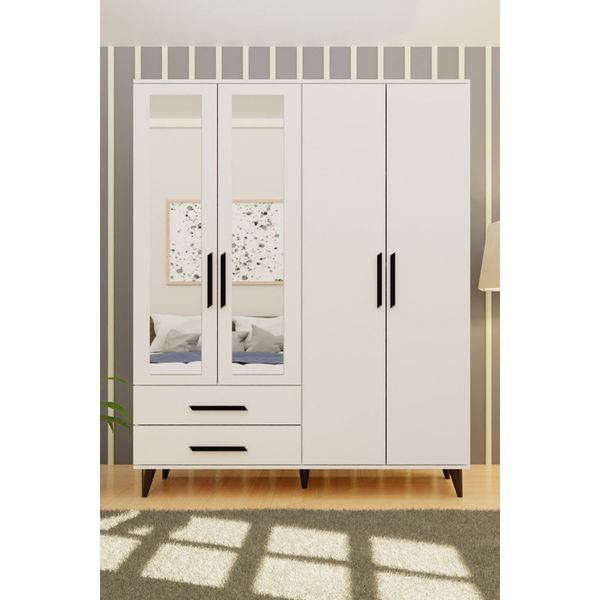 Metalia GM 070-B Novado Siyah Kulplu Ayaklı Aynalı Gardırop