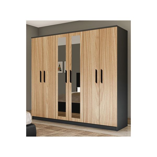 Metalia GM 088 Favorite 6 Kapılı Aynalı Sonomo Antrasit Gri Siyah Kulplu Gardırop