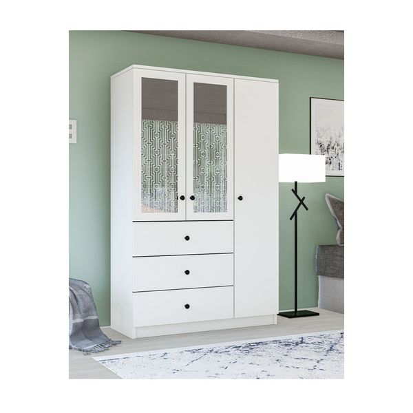 Metalia GM 310 Ece Lüx 3 Kapı 3 Çekmeceli Aynalı Düğme Kulplu Gardırop