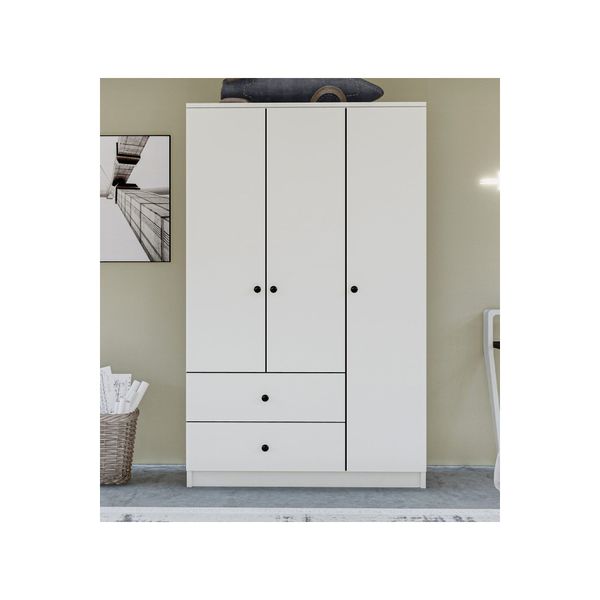 Metalia GM 854 Home 3 Kapılı 2 Çekmeceli Düğme Kulplu Gardırop