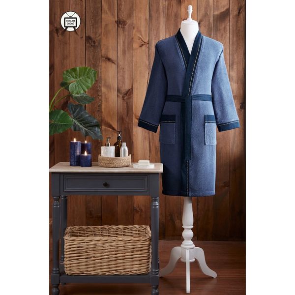 Özdilek Oregon Maskülen Nakışlı Denim Kimono Lacivert Bornoz