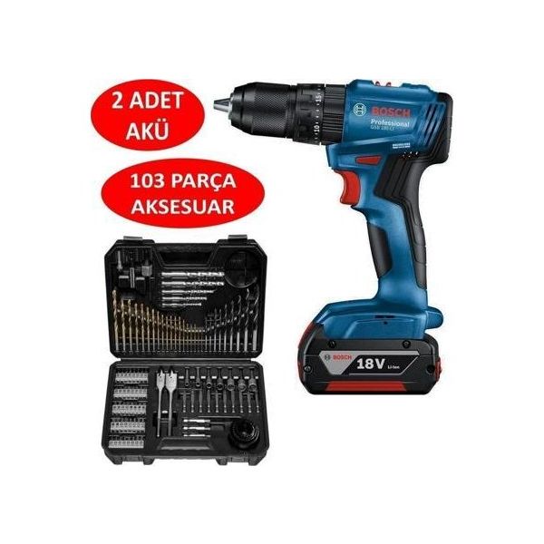 Bosch GSB 185-LI 2x2.0 Ah Çift Akülü Darbeli Matkap+103 Parça V-Line Karışık Uç Seti
