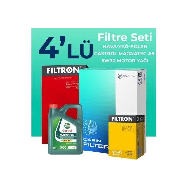 Filtron Hyundai Accent Blue 1.4 Benzin Castrol Motor Yağlı 2011-2019 4'lü Filtre Bakım Seti