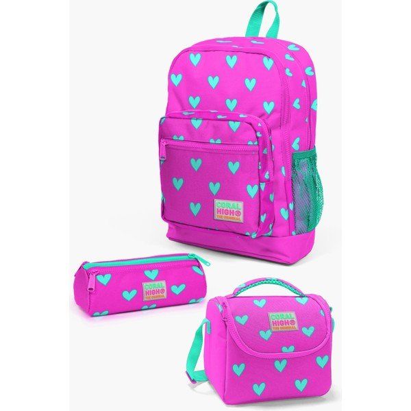Coral High SET0123113 Kalp Desenli 3'lü Okul Çanta Seti
