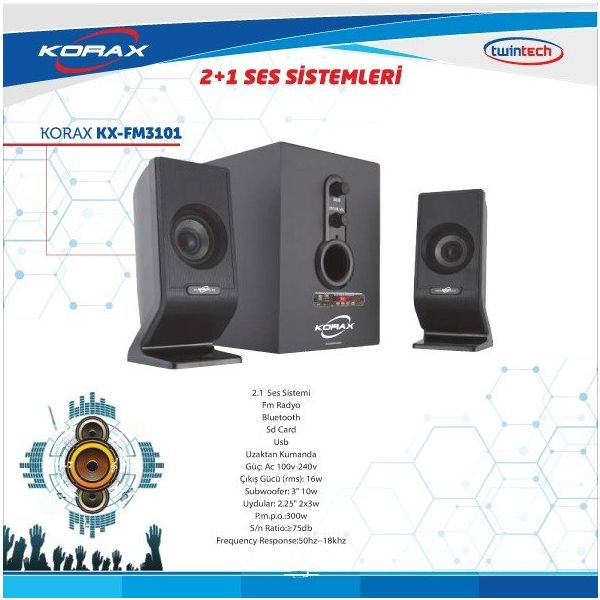 Korax KX-FM3101 Bluetooth 2+1 Ses Sistemi