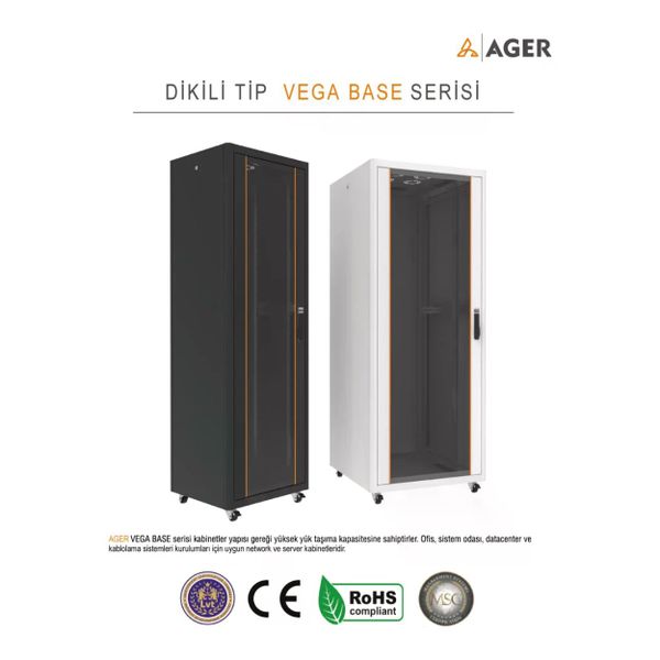 AGER Vega Base 26U W 800 mm D 1000 mm 19 inç Dikili Tip Kabinet