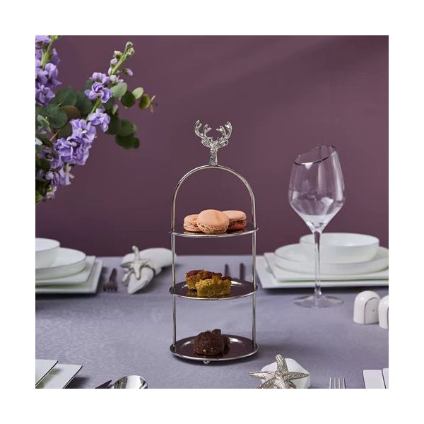 Karaca Maison 3 Katlı 12x12x20 cm Gümüş İkramlık