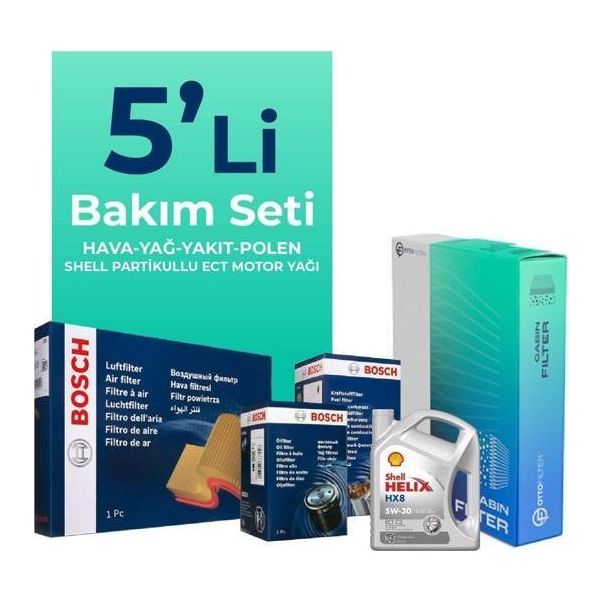 Bosch Citroen C-Elysee 1.6 Dizel Shell Motor Yağlı 2017-2019 5'li Filtre Bakım Seti