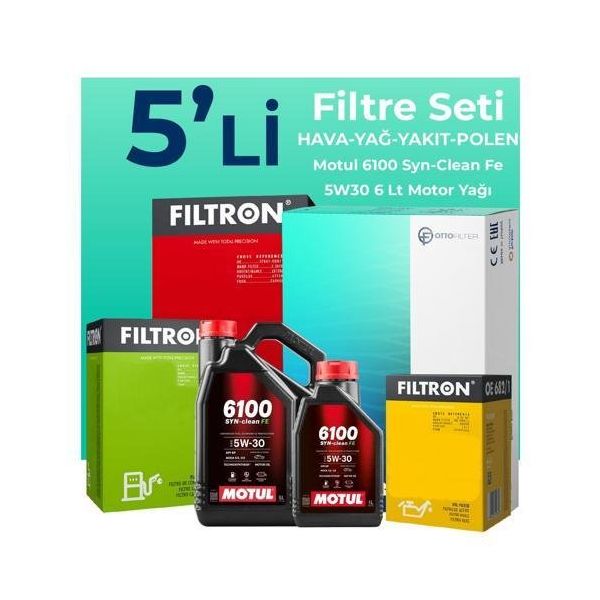 Filtron Nissan Qashqai 1.6 Dizel Motul Motor Yağlı 2014-2020 5'li Filtre Bakım Seti