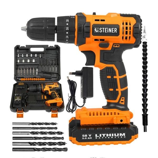 Steiner Alman STA 58 V 5 Ah Darbeli Çift Akülü Metal Dişli 24 Parça Şanzuman Şarjlı Vidalama Matkap