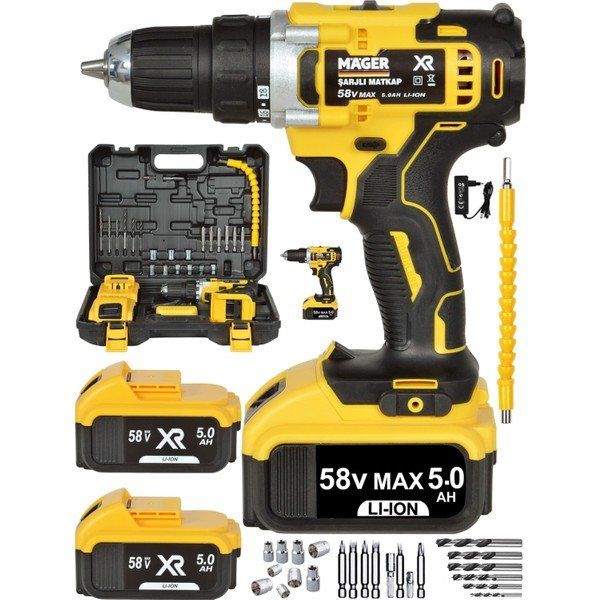 Tekno Trust 5800 Max -XR Yedek Akülü Vidalama Brushless Şarjlı Setli Yedek Akülü Çantalı Matkap