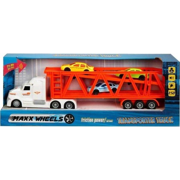 Maxx Wheels 23198 1:50 Sesli ve Işıklı Taşıyıcı Beyaz Tır Kırmızı Römork