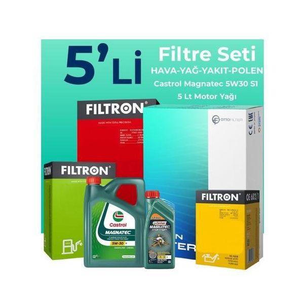 Filtron Fiat 500X 1.6 Dizel Castrol Motor Yağlı 2014-2024 5'li Filtre Bakım Seti