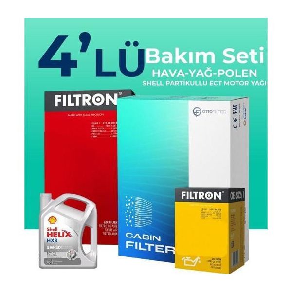 Filtron Fiat Linea 1.3 Dizel Shell Motor Yağlı Euro 5 2009-2017 4'lü Filtre Bakım Seti