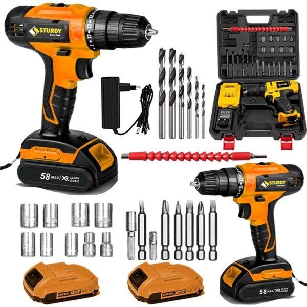 Sturdy Japon Technology 52 V 8 Ah T-C-C Seri Darbeli Metal Şanzuman Şarjlı 27 Parça Çift Akülü Matkap