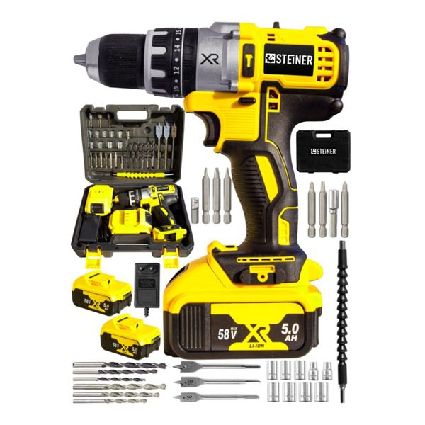 Steiner Germany Technology Darbeli 58 V 5 Ah Mavi XR Li-Ion Çift Akülü Şarjlı Vidalama Matkap Pro Set