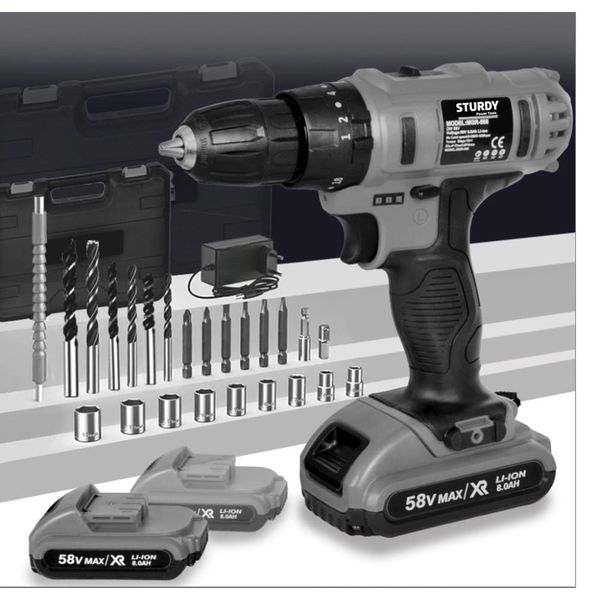 Sturdy New Seri 58 V 10 Ah Çelik Şanzuman Bakır Sargılı Çift Akülü Şarjlı Matkap