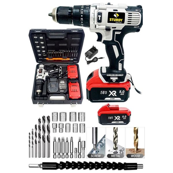 Sturdy Power Tools 58 V 6 Ah Lion Çift Akülü Darbeli 27 Parça Şarjlı Matkap