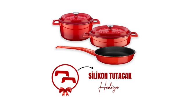 Lava Döküm 3X Kırmızı Trendy Serisi 6 Parça Tencere Tava Seti