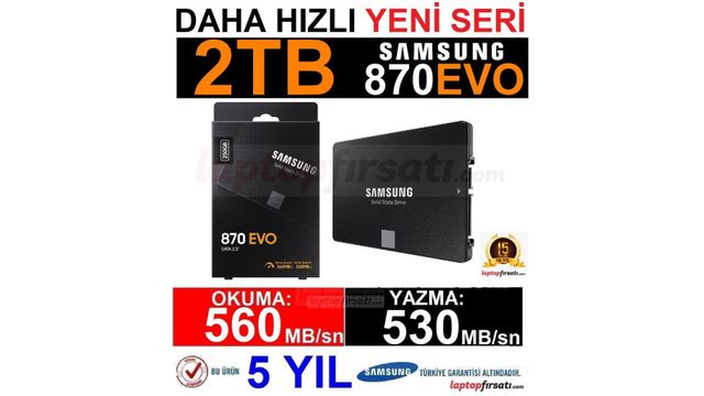 Samsung 870 Evo MZ-77E2T0BW 2TB 530MB-560MB/s Sata 2.5 inç SSD