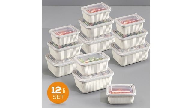 Vienev 1750-1050-600 ml VIP Bej 12 Adet Dikdörtgen Mikrodalga ve