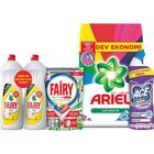 Ariel 6 kg Toz Çamaşır Deterjanı - Fairy Platinum Plus 40 Yıkama Bulaşık Deterjanı - Fairy 2000 ml Elde Yıkama Deterjanı - Ace Çiçek Kokulu 810 gr Yağ Sökücü Temizlik Seti