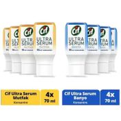 Cif Ultra Serum Kapsül Mutfak 4x70 ml ve Banyo 4x70 ml 10 Kat Konsantre Temizleyici