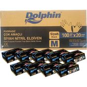 Dolphin 20x100'lü M Tek Kullanımlık Lateks Siyah Pudrasız Nitril Muayene Eldiveni