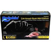 Dolphin L 3x100'lü Tek Kullanımlık Lateks Siyah Pudrasız Nitril Muayne Eldiveni