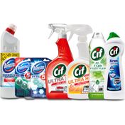 Domestos 810 gr+Cif Krem 750 ml+ Cif Tüm Yüzeyler 750 ml+Cif Ultra Hız Mutfak 1000 ml + Cif Heryer Sprey 1000 ml + Domestos 5'li Güç Okyanus + Domestos 5'li Gül Çam Blok Temizleyici