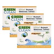 Green 30'lu x 3 Adet Clean Bitkisel Bulaşık Makinesi Tableti