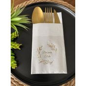 Kidspartim 12'li 40x40 cm Gold Yaldızlı Beyaz Bir Ömür El Ele Cepli Peçete