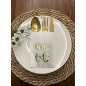 Kidspartim 12'li 40x40 cm Gold Yaldızlı Beyaz Cepli Hello Altmış Yaş Peçete