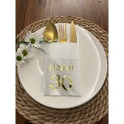 Kidspartim 12'li 40x40 cm Gold Yaldızlı Beyaz Cepli Hello Otuz Yaş Peçete