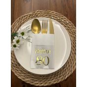 Kidspartim 12'li 40x40 cm Gold Yaldızlı Beyaz Cepli Hello Seksen Yaş Peçete