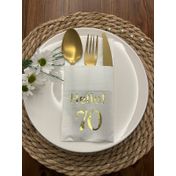 Kidspartim 12'li 40x40 cm Gold Yaldızlı Beyaz Cepli Hello Yetmiş Yaş Peçete