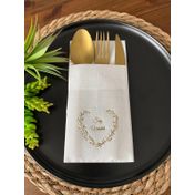 Kidspartim 12'li 40x40 cm Gold Yaldızlı Beyaz Söz Verdik Kalp Çelenk Cepli Peçete