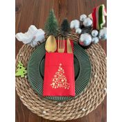Kidspartim 12'li 40x40 cm Gold Yaldızlı Kırmızı Cepli Çam Ağacı Peçete