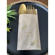 Kidspartim 12'li 40x40 cm Gold Yaldızlı Kraft Çerçeveli Nişanımıza Hoşgeldiniz Cepli Peçete