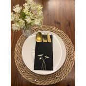 Kidspartim 12'li 40x40 cm Gold Yaldızlı Siyah Cepli Havuç Çiçeği Peçete