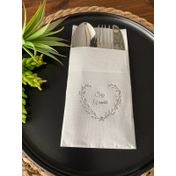 Kidspartim 12'li 40x40 cm Gümüş Yaldızlı Beyaz Söz Verdik Kalp Çelenk Cepli Peçete