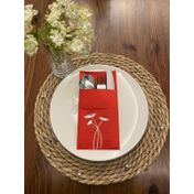 Kidspartim 12'li 40x40 cm Gümüş Yaldızlı Kırmızı Cepli Havuç Çiçeği Peçete