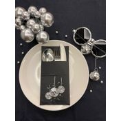 Kidspartim 12'li 40x40 cm Gümüş Yaldızlı Siyah Disco Topu Cepli Peçete