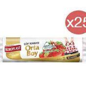 Koroplast Ekstra Güçlü Çilek Büzgülü Orta Boy 15 x 25 Paket Çöp Torbası