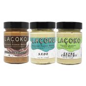 Laçoko 320 gr Deneme Serisi Çikolatalı Fıstık, Az Kavrulmuş ve Az Kavrulmuş Parçacıklı Fıstık Ezmesi