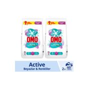 Omo 2x9 kg Beyazlar ve Renkliler Active Toz Çamaşır Deterjanı