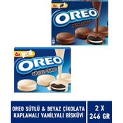 Oreo 2x246 gr Sütlü Çikolata Kaplamalı Vanilyalı + Beyaz Çikolata Kaplamalı Vanilyalı Bisküvi