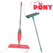 Pony Süper 2'li Sprey Mop + Somon Teleskopik Saplı Cam Sileceği Paspas Temizlik Seti